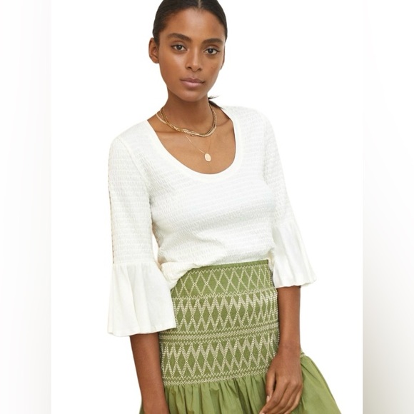 🔥ANTHROPOLOGIE! FOSTER BELL TOP! GORGEOUS IVORY, 3/4 BELL SLEEVES! BOHO! - Picture 2 of 16